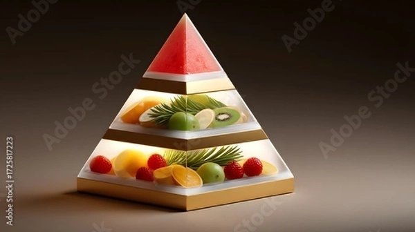 Fototapeta Layered Pyramid Display of Fresh Fruits in Colorful Arrangement on Elegant Background