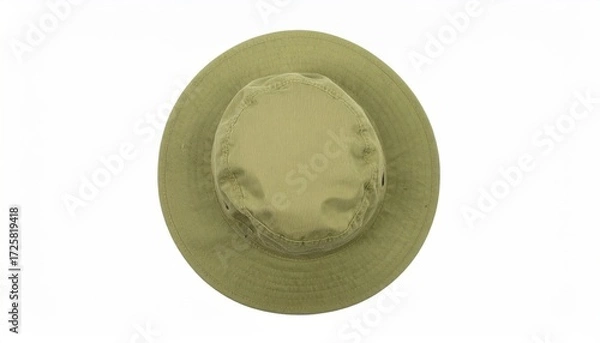 Fototapeta Beige Bucket Hat on White Background Top View Isolated.
