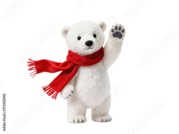 Obraz Cute Polar Bear Waving, Isolated on White Background