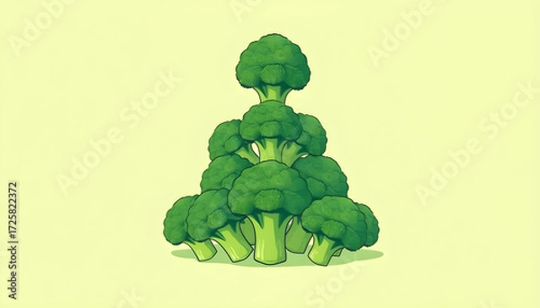 Fototapeta illustration of broccoli heads forming a pyramid, representing growth, ambition, and the abundance of healthy eating on a pastel green background.. Generative AI