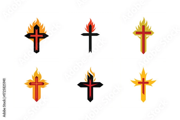 Fototapeta set of a fiery christian cross vector art