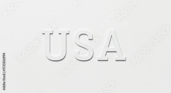 Fototapeta USA Letters on White Background - White letters spelling USA on a white background. Minimalist design