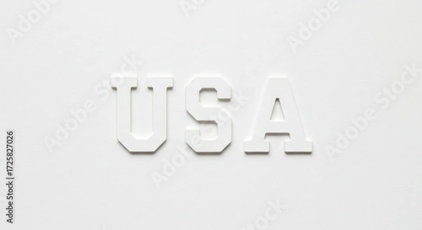 Fototapeta USA Letters White Background - Simple of USA spelled out in white block letters against a clean white background. Symbolizes: patriotism, nation, identity, unity, freedom