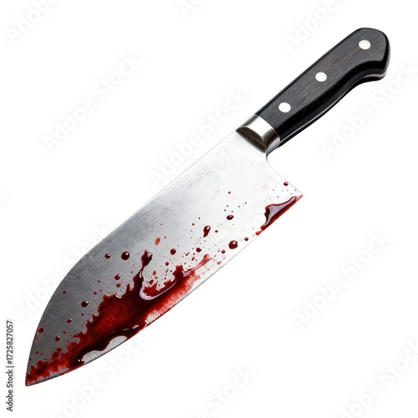 Fototapeta Bloody chef's knife isolated on white background for halloween or criminal scene themes