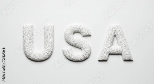 Fototapeta USA Textured Letters - White textured letters spelling USA on a white background. Minimalist design