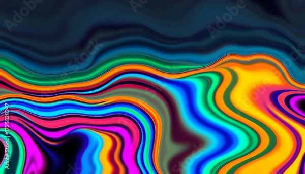 Fototapeta Wavy abstract trippy horizontal background. Multicolor zebra groovy Y2K waves.. Generative AI