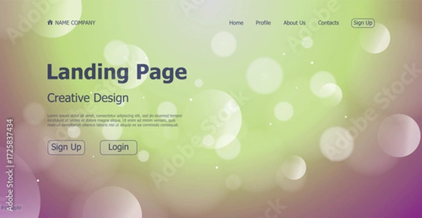 Fototapeta Landing page one page creative bokeh website web page design - Vector illustration