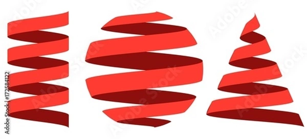 Fototapeta Ustaw pasek wstążki 3D, wyśrodkowany na sferze kształtów geometrycznych, cylindrze i stożku, logo wektorowym lub dekoracji świątecznej dla strony internetowej lub aplikacji mobilnej, łatwa edycja koloru
