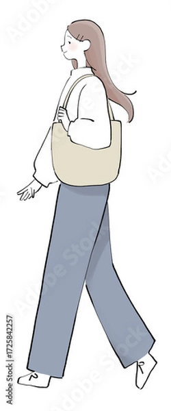 Obraz トートバッグを持って歩く女性