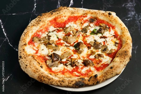 Obraz Neapolitan pizza with porcini mushrooms and mozzarella