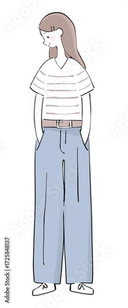 Obraz 夏のパンツスタイルの女性