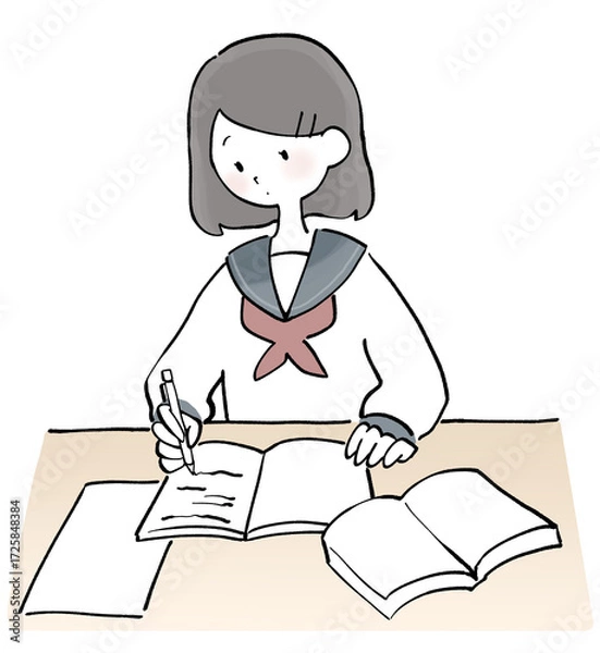 Obraz 勉強する制服姿の女子生徒