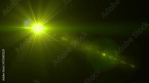 Fototapeta Bright Green Lens Flare Light Effect Glowing Star Burst Shine Rays Background Abstract Design Image Photo