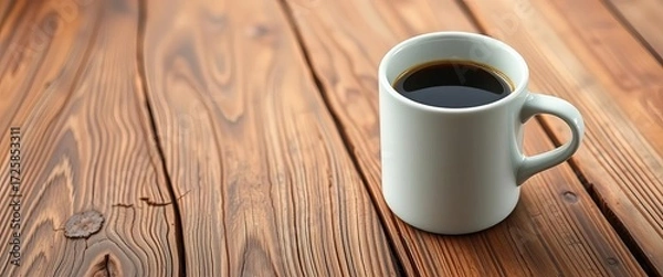 Fototapeta Clean white coffee cup mockup on rustic wood background,  grain,  presentation