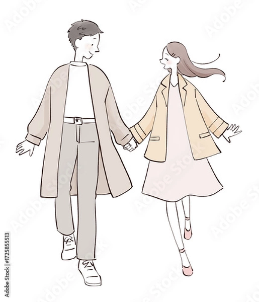 Fototapeta 手を繋いで歩く男女