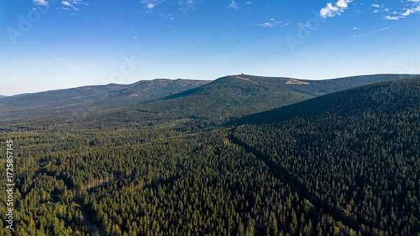 Obraz Aerial view of the Karkonosze Mountains with Szrenica peak and Śnieżne Kotły, Lower Silesia, Poland.
