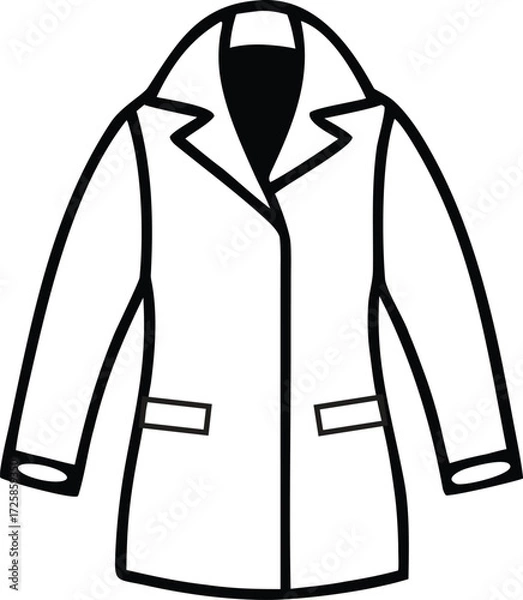 Fototapeta A minimalist black and white line art illustration of a formal coat. This vector graphic depicts a simple jacket or overcoat, ideal for clothing icons, fashion templates, and design projects