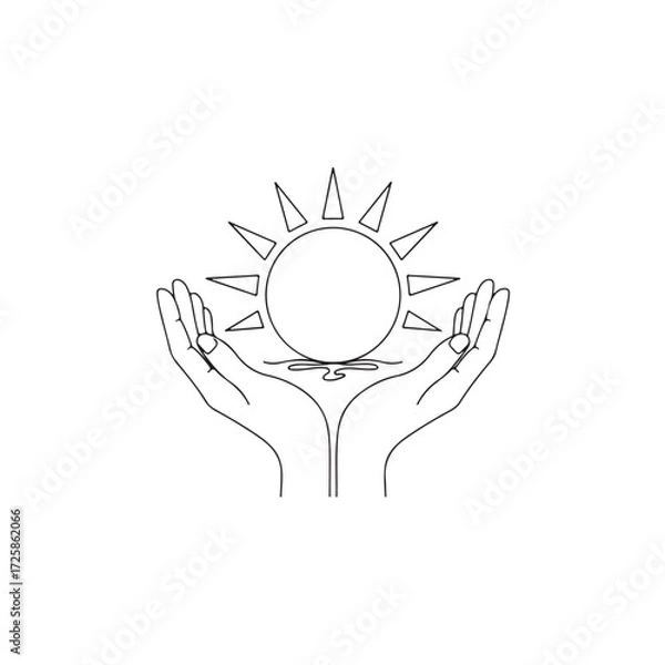 Obraz Hands Holding Sun Minimal Line Drawing
