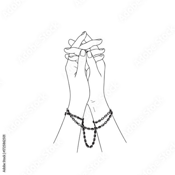Obraz Hands with Chain Minimalist Line Drawing