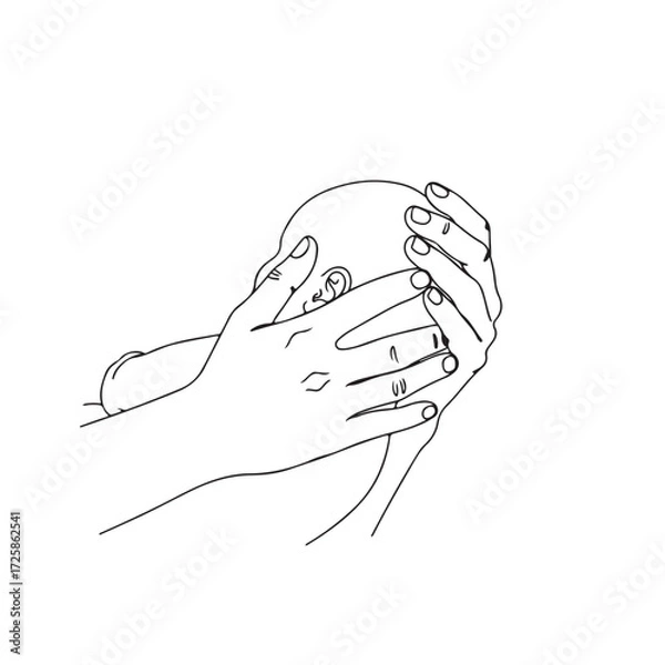 Obraz Hands Holding Baby Minimal Line Art