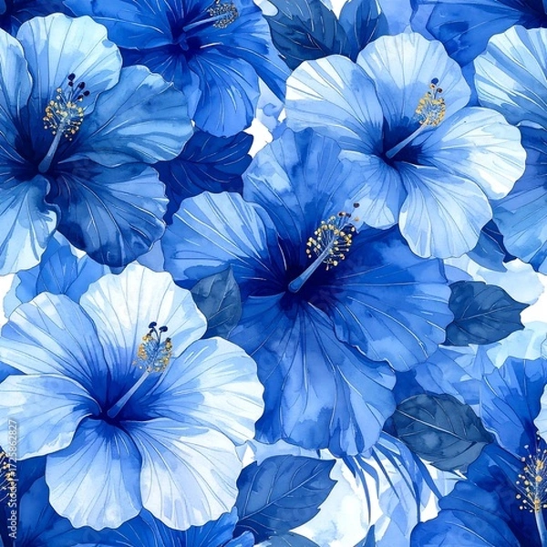 Obraz Vibrant blue hibiscus floral pattern