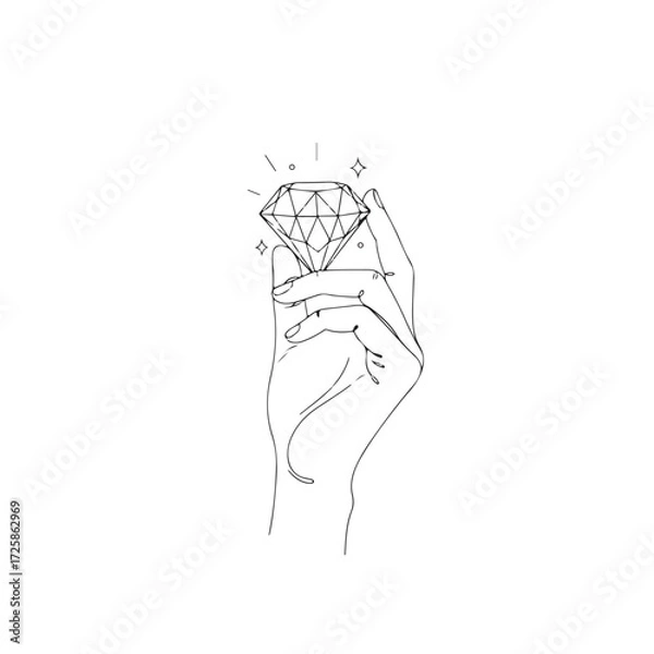 Obraz Gemstone in Hand Minimalist Line Drawing
