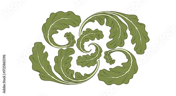 Fototapeta Elegant oak leaf swirls with organic flowing lines forming a delicate natural design.