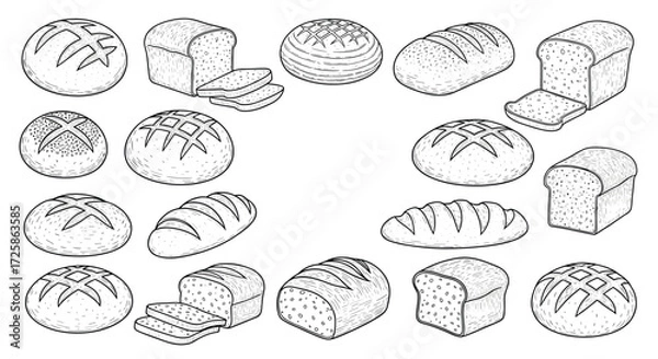 Fototapeta A collection of various types of bread artfully illustrated.