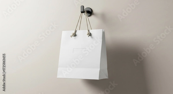 Obraz Stylish shopping bag mockup hanging on hook with neutral background, ideal for branding, packaging design, retail identity, advertising display, and creative product presentation