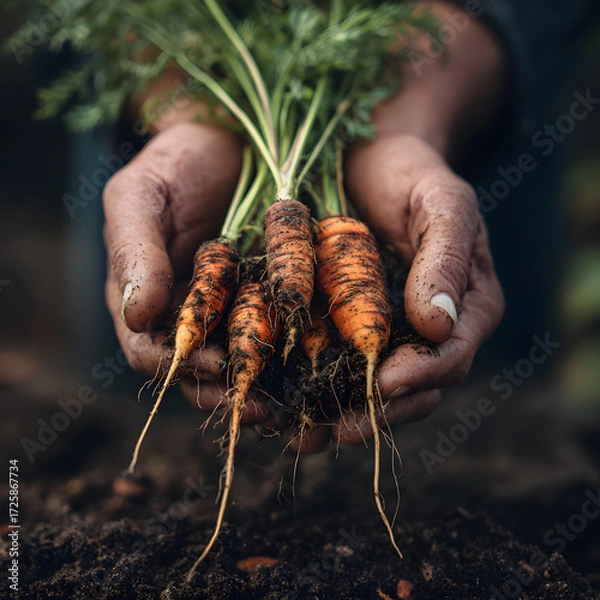 Obraz hand holding a bunch of carrots