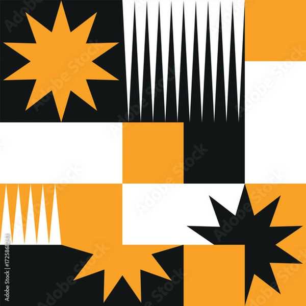 Fototapeta Banner with geometric shapes stars and squares for social media content, cover, creative design, art, poster