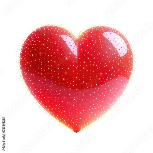 Fototapeta A vibrant, glossy red heart shape, studded with glowing dots and outlined with a luminous light, presents a romantic and captivating visual.
