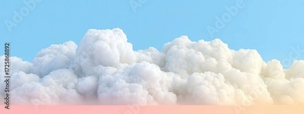 Obraz Fluffy white clouds against a pastel sky,  with a soft pink horizon