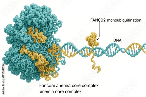Obraz Molecular illustration of the Fanconi anemia core complex interacting with DNA and FANCD2 monoubiquitination.