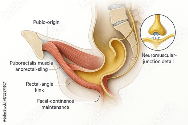 Obraz Anatomical Illustration of the Pelvic Floor Muscles, Rectum, and Neuromuscular Junction, Detailing Fecal Continence Maintenance