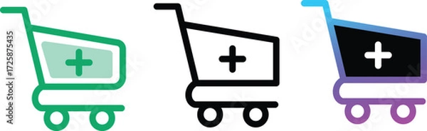 Fototapeta Add to Cart Shopping Icon Pack Outline Bold Color Styles Minimal set available in outline bold and color versions Perfect for ecommerce platforms shopping apps online retail and order systems