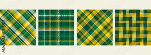 Obraz Collection of green and yellow seamless plaid tartan pattern, colorful natural fabric swatch, textile, geometric background