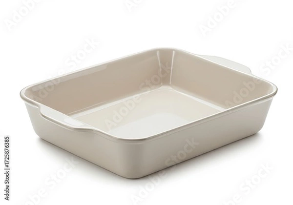 Fototapeta Rectangular Cream Baking Dish for Oven Cooking, Isolated on White Surface