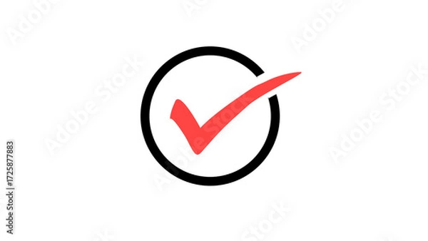Fototapeta Red check mark in circle icon Approved symbol Vector illustration Minimalist design Isolated on white background