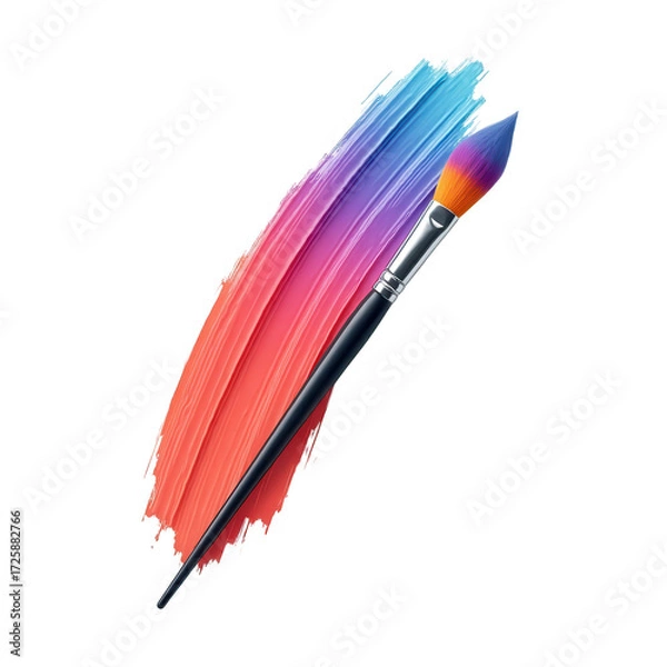 Fototapeta A vibrant paintbrush angled against a colorful paint stroke, showcasing a mix of vivid hues.