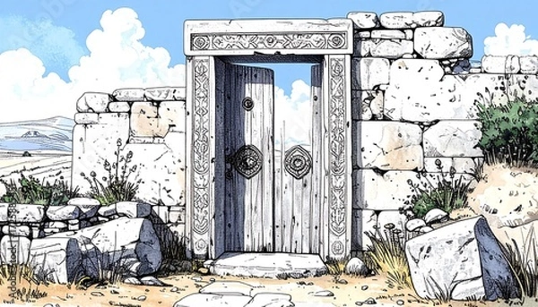 Obraz Ancient stone gate in a desert landscape