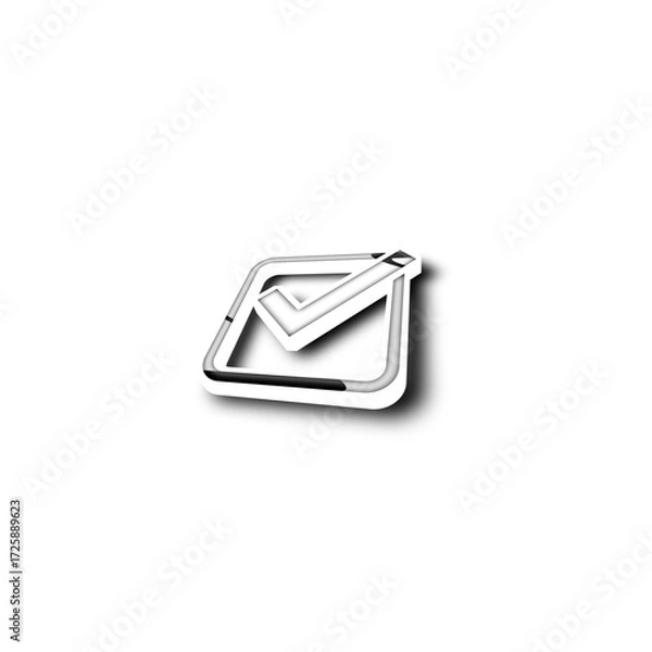 Fototapeta Check mark icon in square frame 3D style graphic design element Isolated on white background