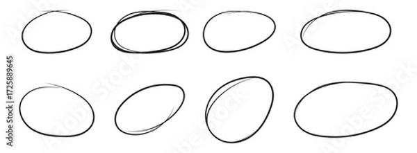 Obraz Red circle, pen draw. Highlight hand drawing different circles isolated on background. Bright red scribble ovals and bubbles to circle and highlight text. EPS 10