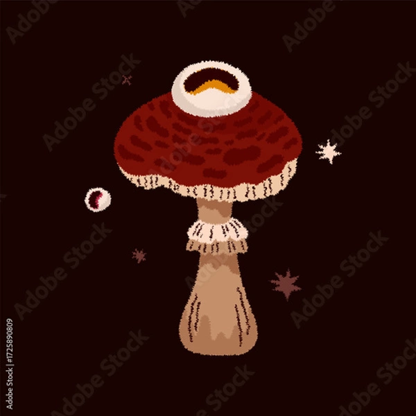 Fototapeta Magic mushroom with eye. Psychedelic hallucinations. Mysterious autumn witchy forest. Vector illustration.
