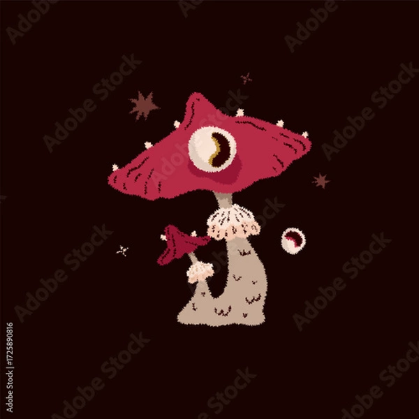 Fototapeta Magic mushroom with eye. Psychedelic hallucinations. Mysterious autumn witchy forest. Vector illustration.