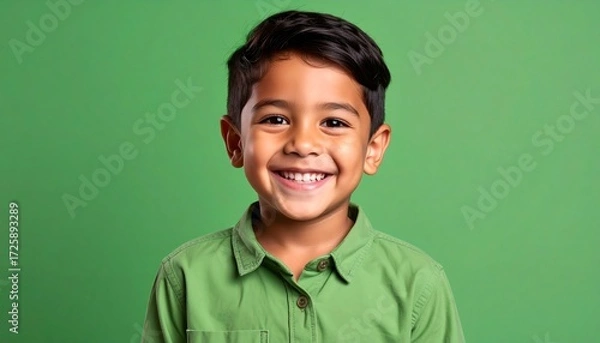 Obraz Smiling boy against green background