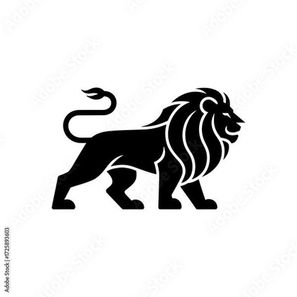 Obraz Vector lion silhouette logo, a stylish isolated king of the jangle lion head with flowing mane, a minimalist and deometric lion design on white background for logo, branding, and Illustration