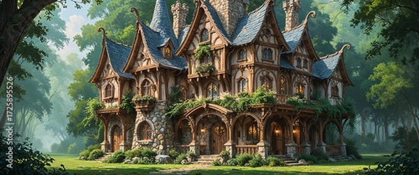 Fototapeta A whimsically enchanting medieval-inspired castle