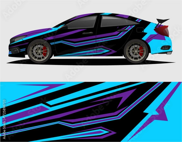 Obraz Car decal wrap design vector. Graphic abstract stripe racing background kit designs for vehicle, race car, rally, v14.eps