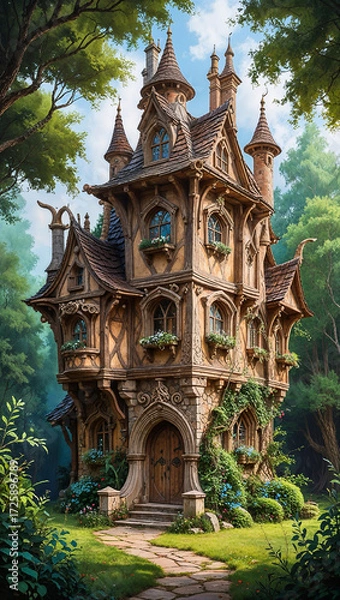 Fototapeta A whimsically enchanting medieval-inspired castle